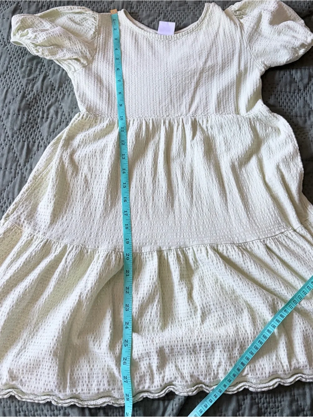 Zara Girls Puff Sleeve Textured Tiered Dress Light Green Size 9/134